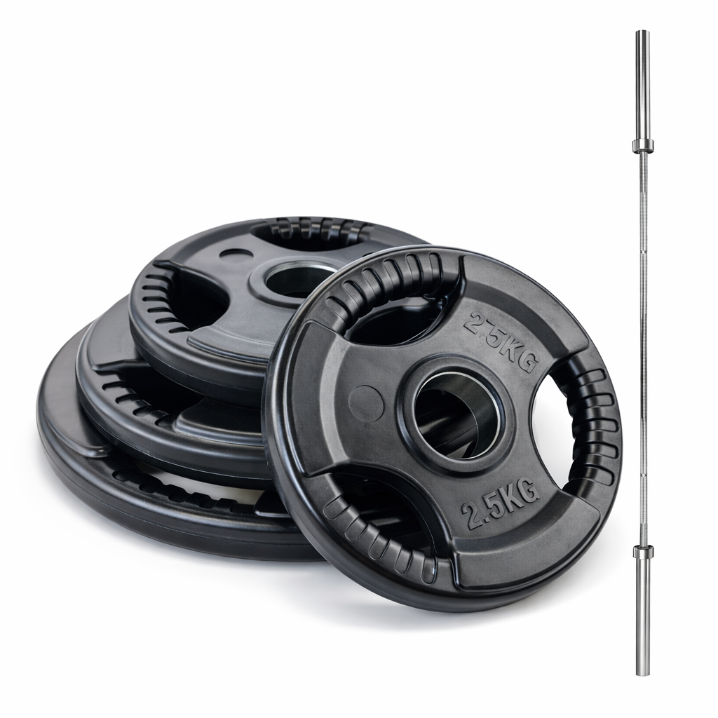 Olympic Rubber Weight + 700lb Bar - 100kg Package