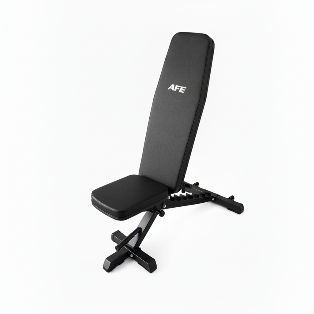 Black weight bench with 'AFE' branding on a white background