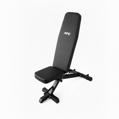 Black weight bench with 'AFE' branding on a white background