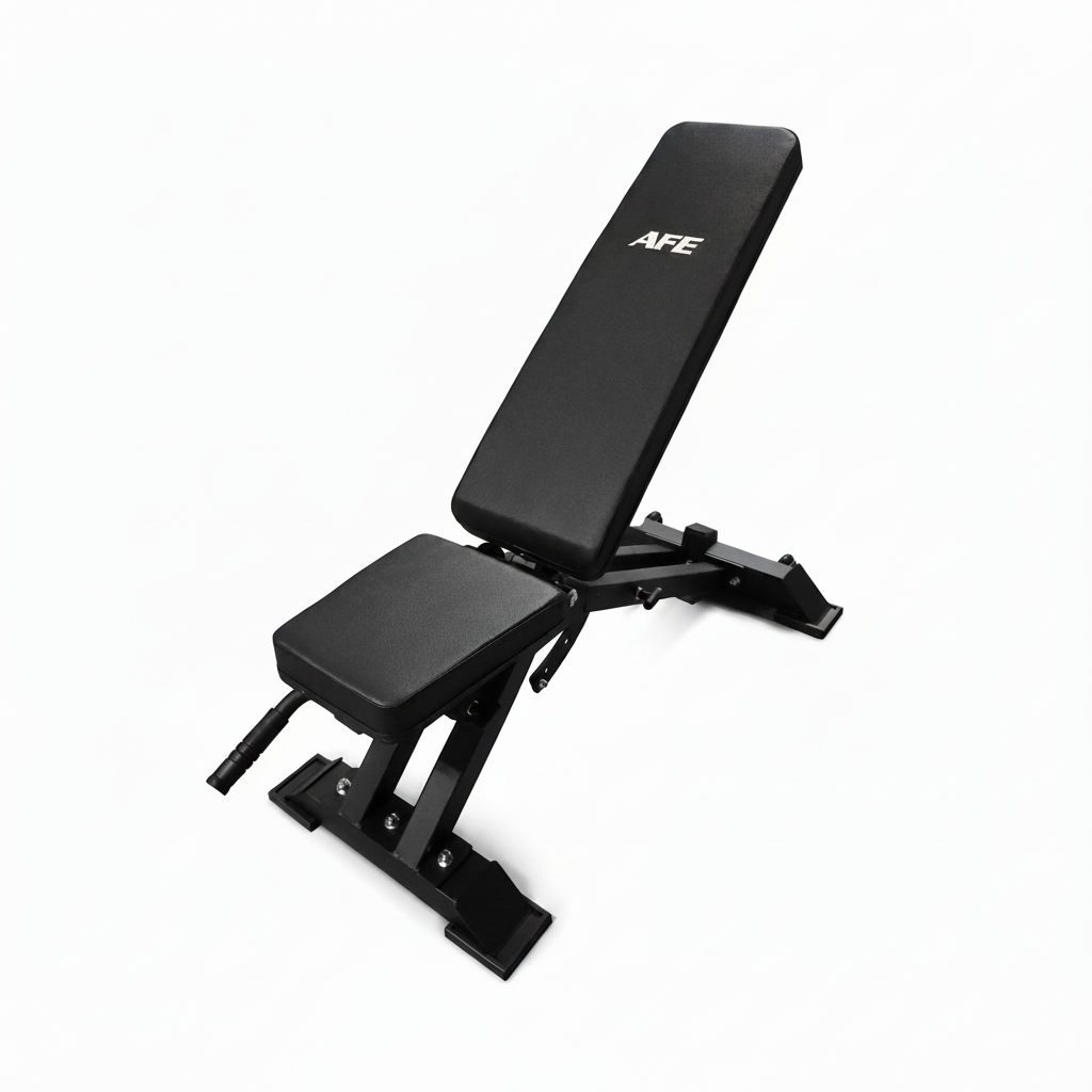Black adjustable weight bench with 'AFE' branding on a white background