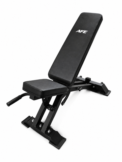Black weight bench with 'AFE' branding on a white background