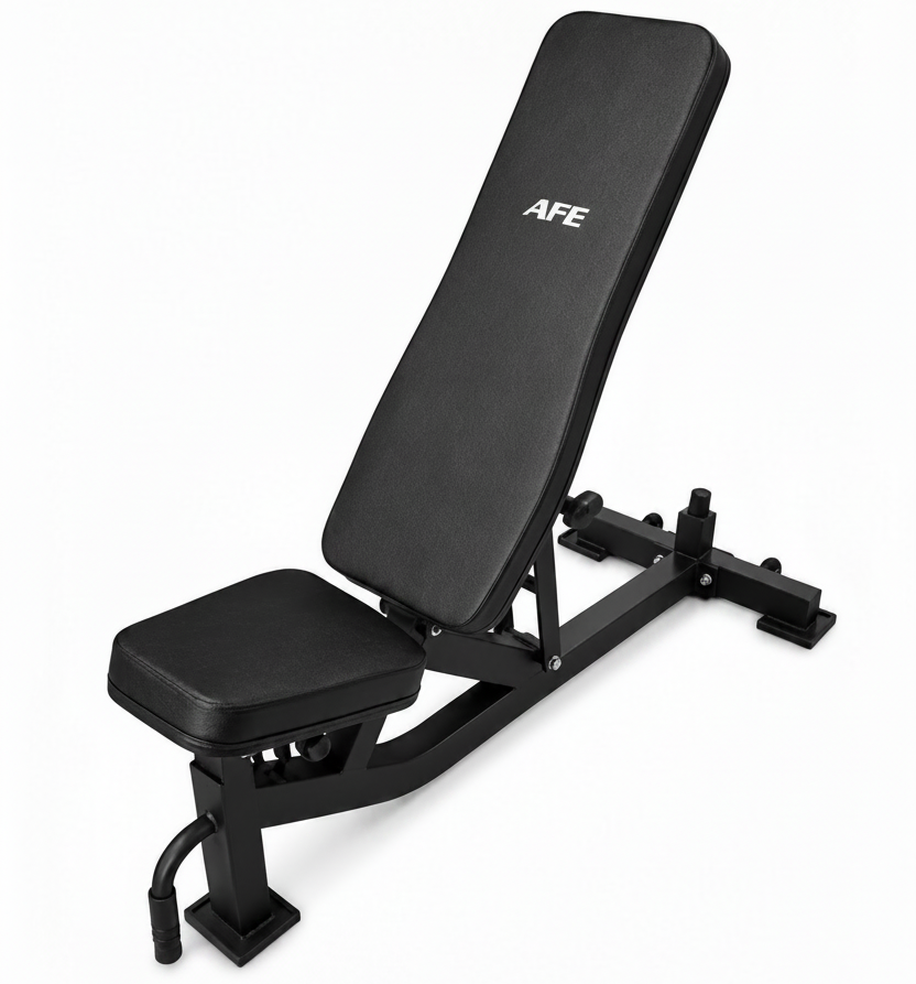 Black weight bench with 'AFE' branding on a white background
