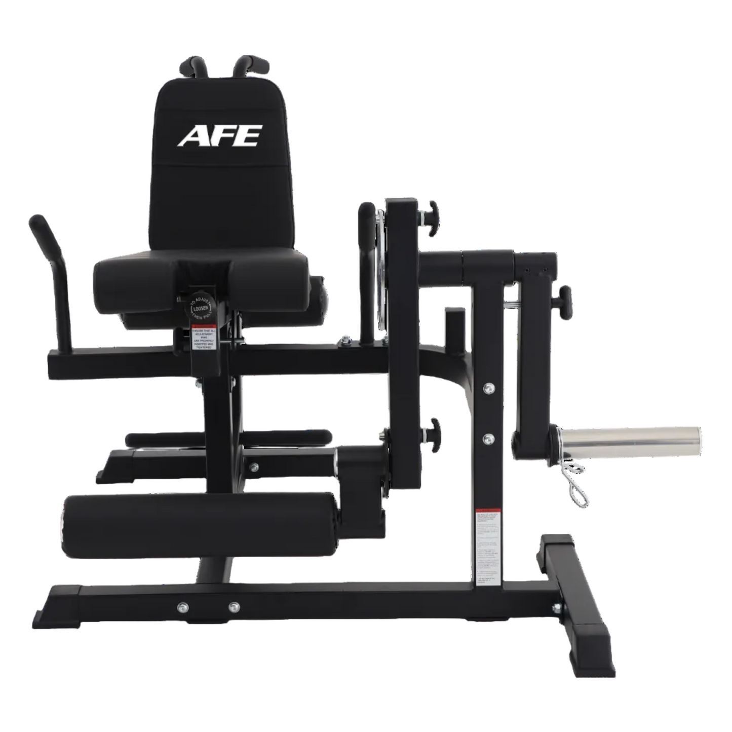 Black AFE leg extension gym machine with padded seat and backrest, shown on a clean white background.