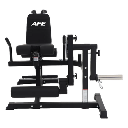 Black AFE leg extension gym machine with padded seat and backrest, shown on a clean white background.