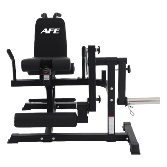 Black AFE leg extension gym machine with padded seat and backrest, shown on a clean white background.