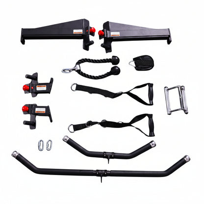 Collection of black automotive accessories on a white background