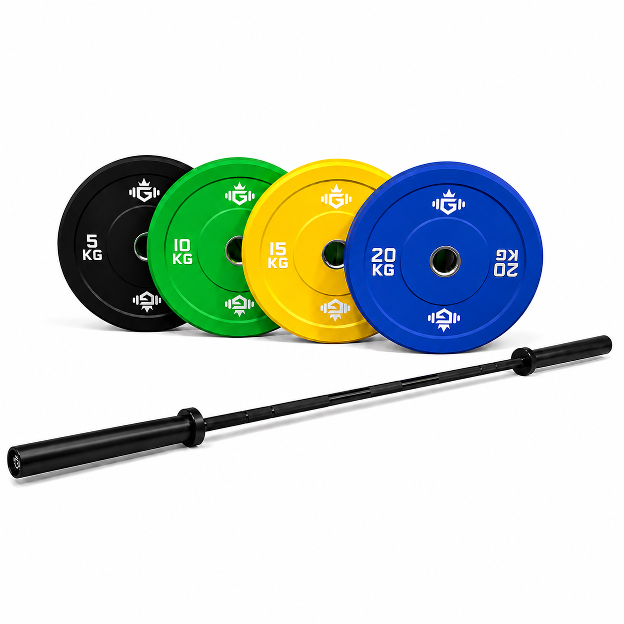 100kg Olympic Bumper Weights and 1000lb GymKing Olympic Bar Package