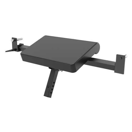 GymKing M75 hip thrust attachment with 600 x 400mm black pad on a rack-mounted frame