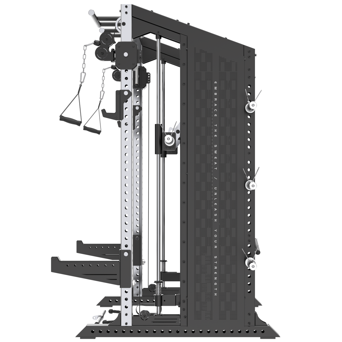 GymKing M75 full build with Add-Ons A, B, C and D: Smith machine, dual 90kg cable trainer and magnetic mirror