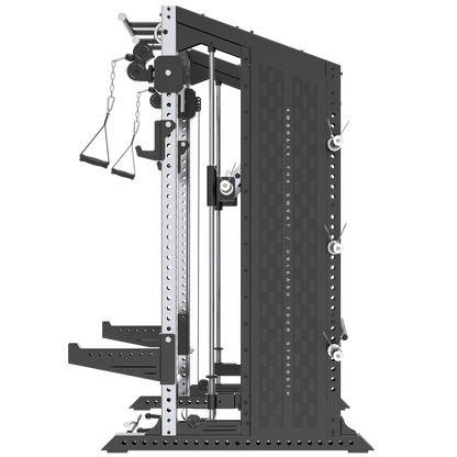 GymKing M75 full build with Add-Ons A, B, C and D: Smith machine, dual 90kg cable trainer and magnetic mirror
