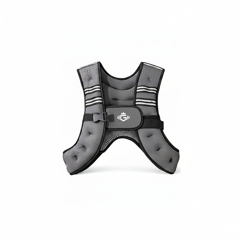 Gray weight vest with a brand logo on a white background