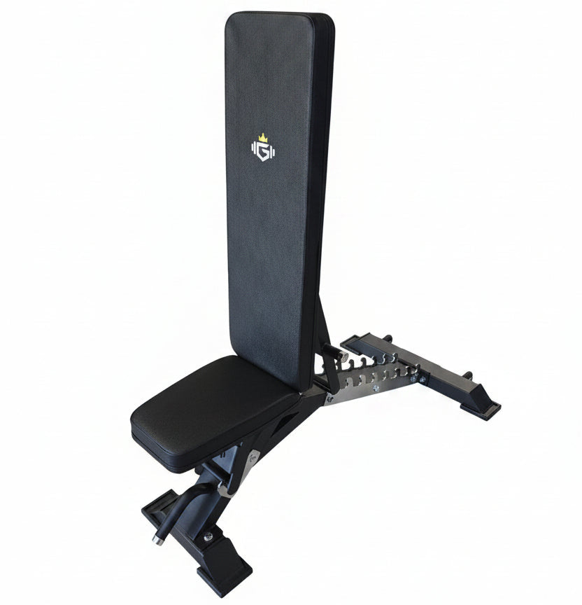 Gym bench in a fitness center with equipment in the background