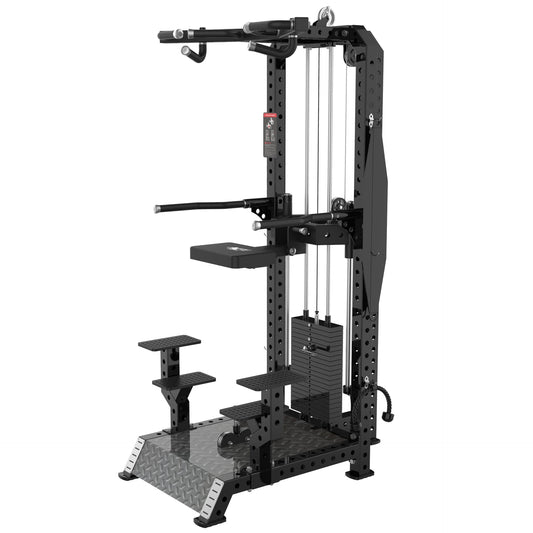 AFE RAW Series Assisted Chin/Dip/Belt Squat Machine with weight stack, dip handles and belt squat platform