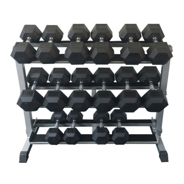 Rubber Hex Dumbbell Set 12.5kg-30kg + Rack