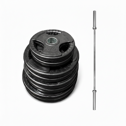 100kg Olympic Rubber Weight Package + 700lb Bar