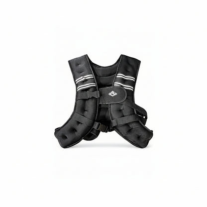 Black weight vest with straps on a white background