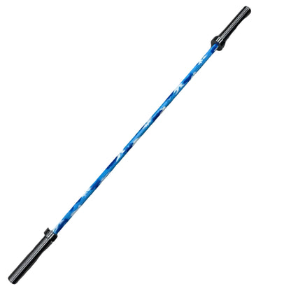 Gymking 8kg junior barbell camo shaft and chrome sleeve detail