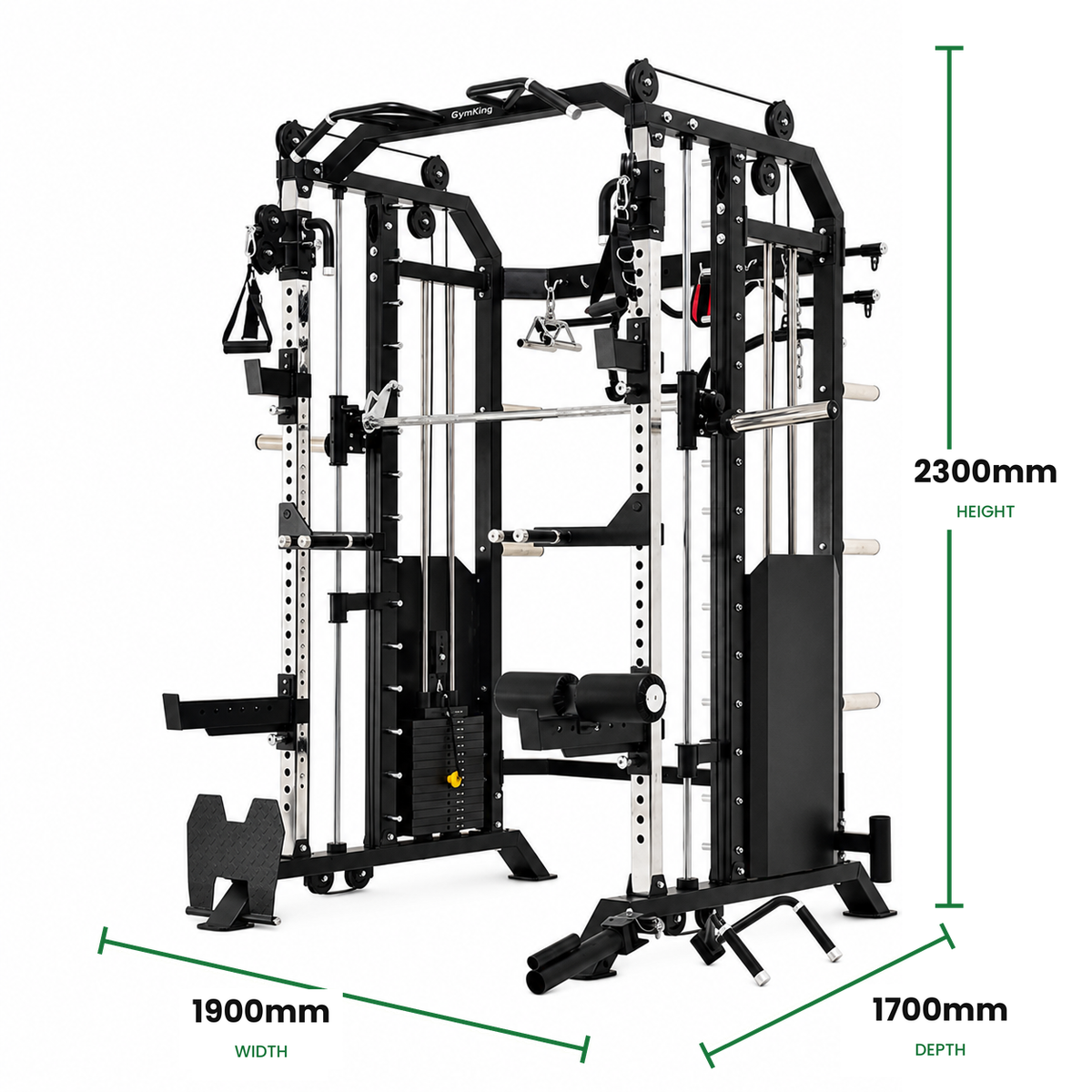 GymKing GK-6000 dimensions: 2300mm high, 1900mm wide, 1700mm deep