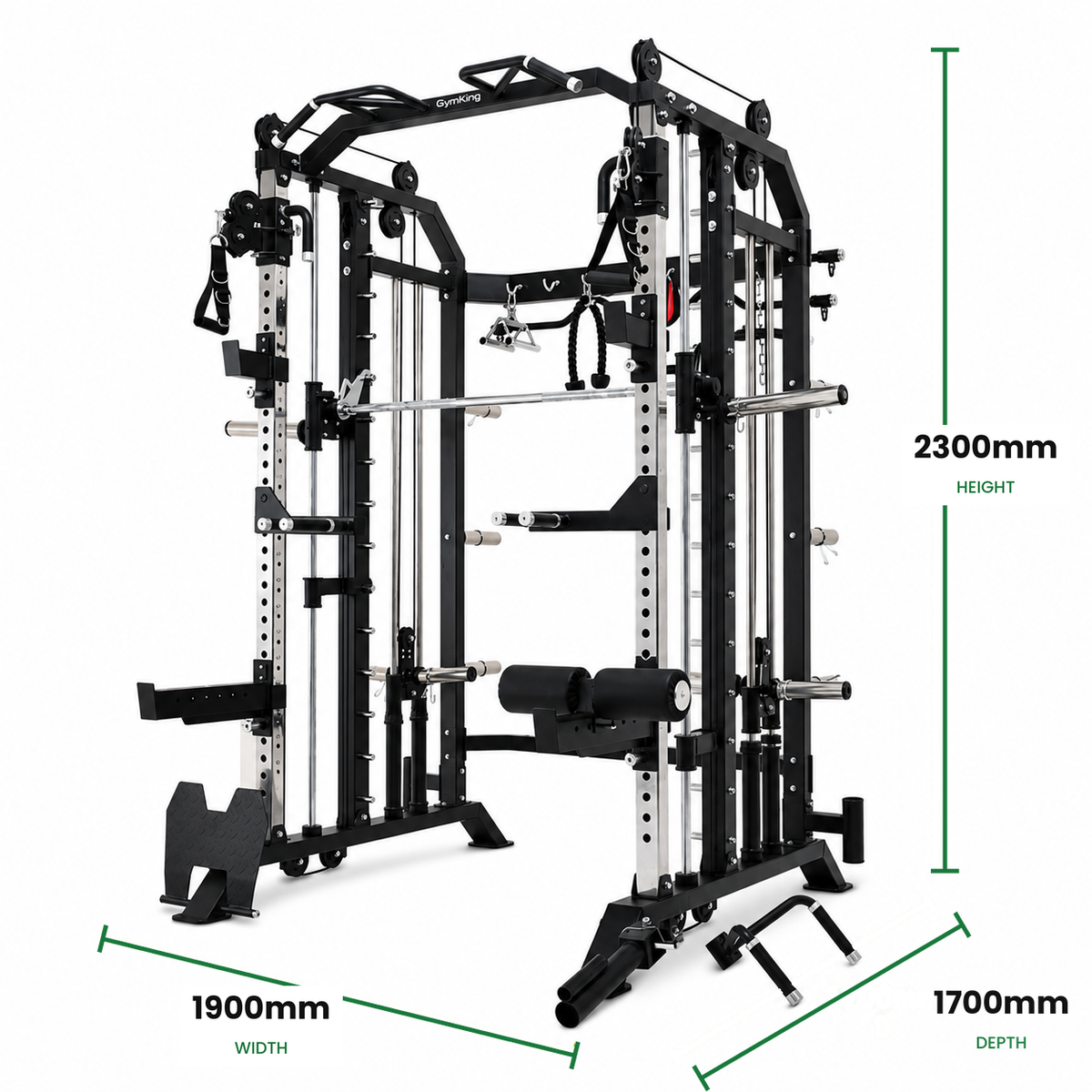 GymKing GK-7000 dimensions: 2300mm high, 1900mm wide, 1700mm deep