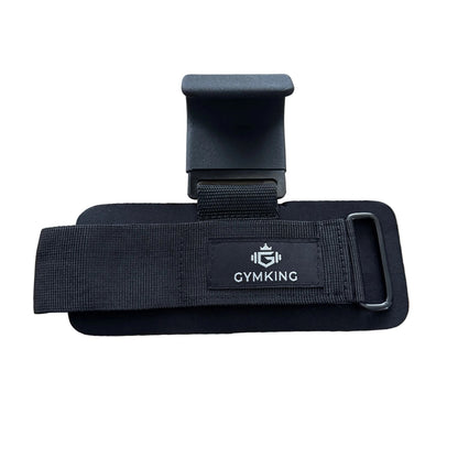 Gymking lifting hook showing the hook and logo on the padded wrist strap