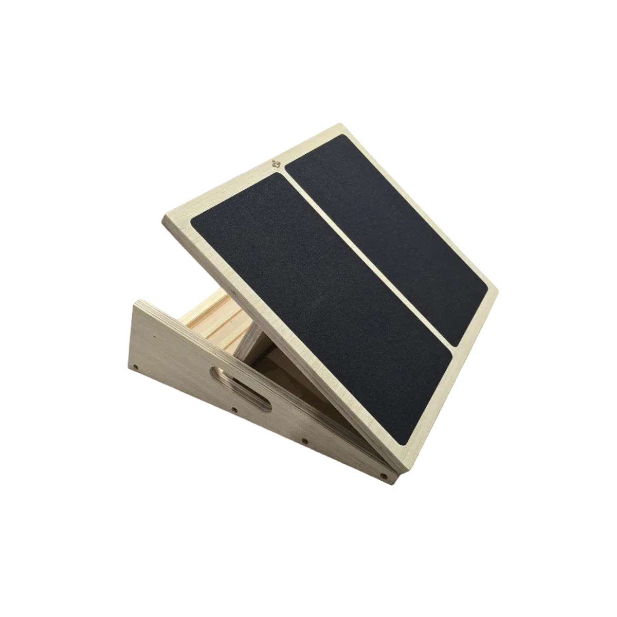 Wooden slant board raised to its 28cm maximum incline on internal supports