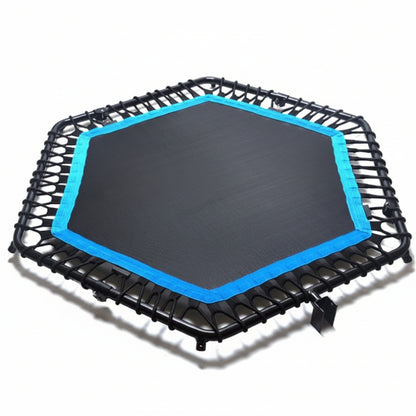 Trampoline with blue border and JOINFIT logo on a white background
