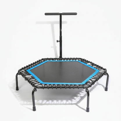 Hexagonal trampoline with handle on a white background